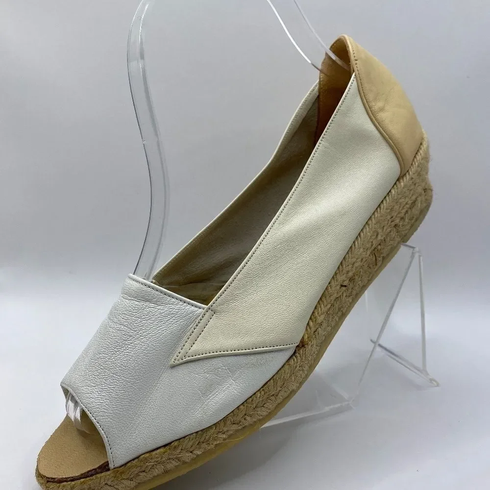 Shoe Strings Espadrilles White and Cream Leather Size 7.5 New